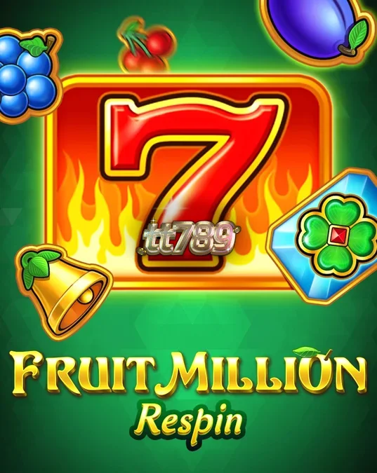 Tampilan visual mesin slot Fruit Million Respin dengan simbol buah klasik dan latar belakang hijau modern.
